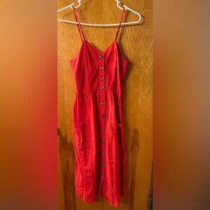 Japana Red Cotton Button-Down Summer Dress
